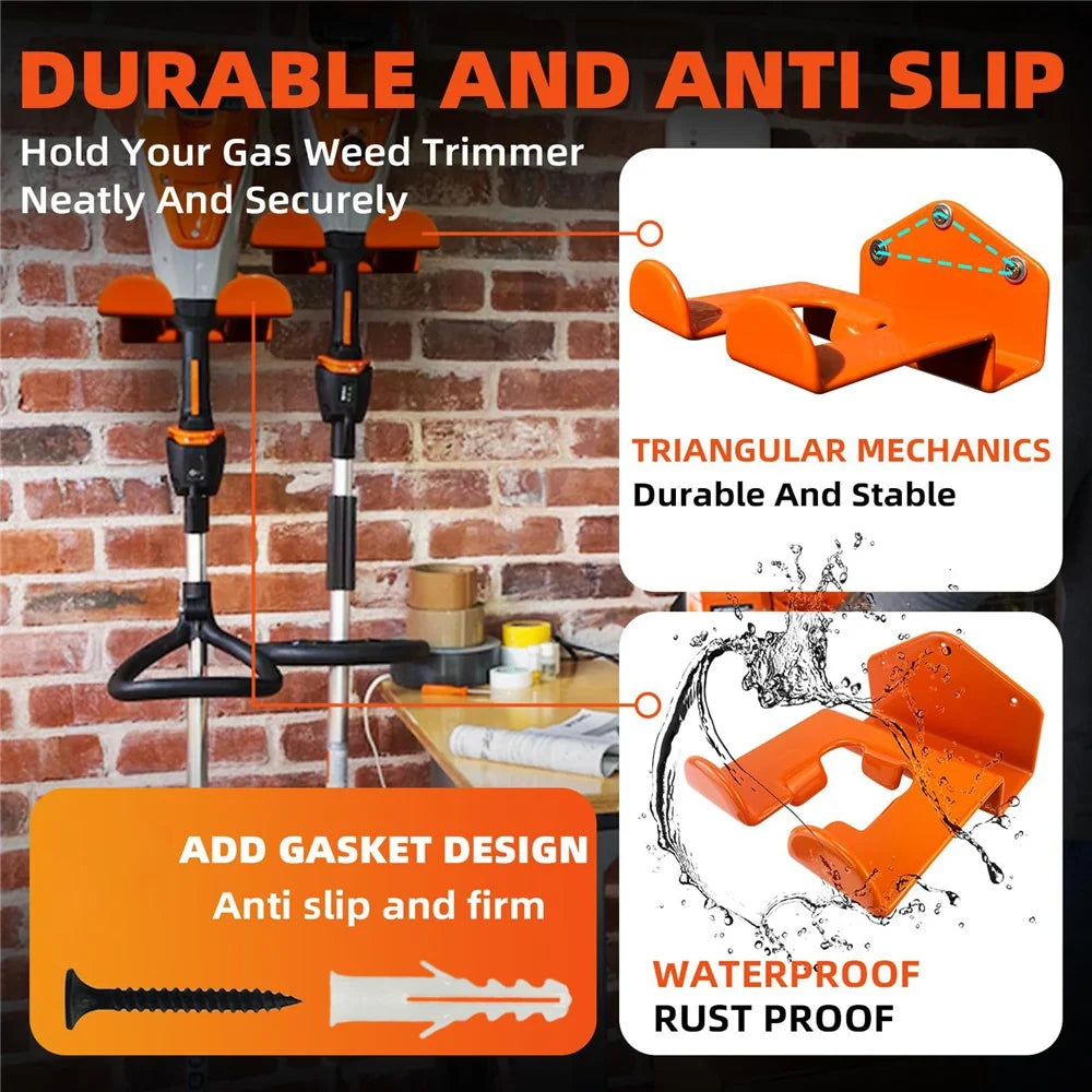 2Pcs Weed Trimmer Hanger Wall Mount Steel Storage Rack Tool Organizer for Garden Shed Workshop Garage - 4