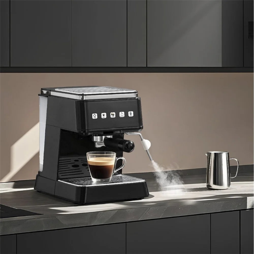 15.L Water Tank Semi-Automatic Concentrated Extraction Coffee Machine Touch Control Espresso Machine, EU Plug - Black - 4