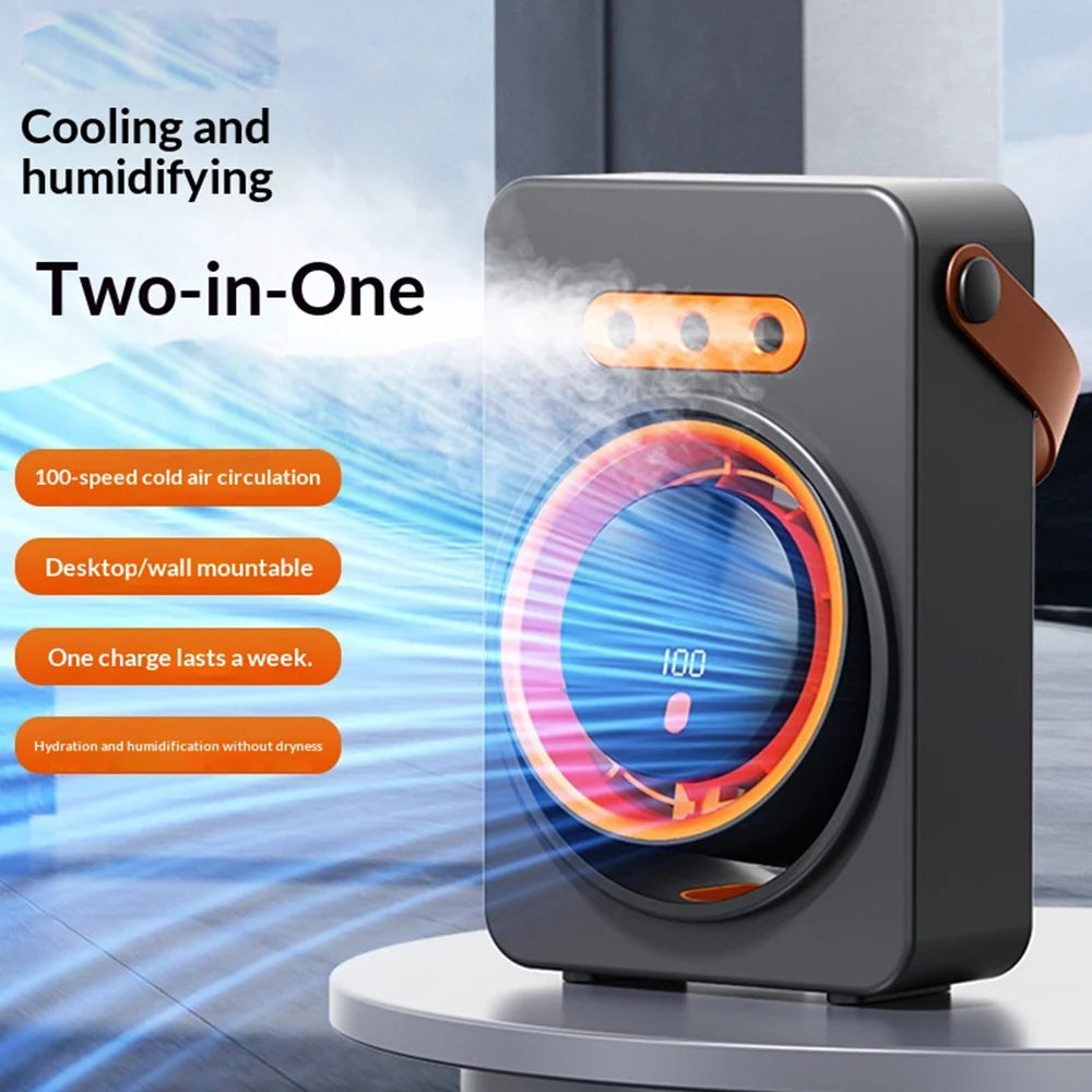 3 Holes Mist Fan USB Mini Desktop Fan Humidifier 100-Speed Adjustable Cooling Fan for Office Home - Gray - 3