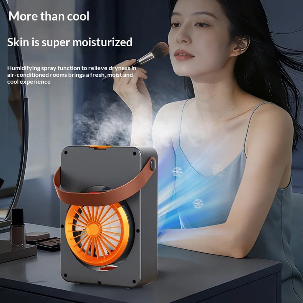 3 Holes Mist Fan USB Mini Desktop Fan Humidifier 100-Speed Adjustable Cooling Fan for Office Home - Gray - 4