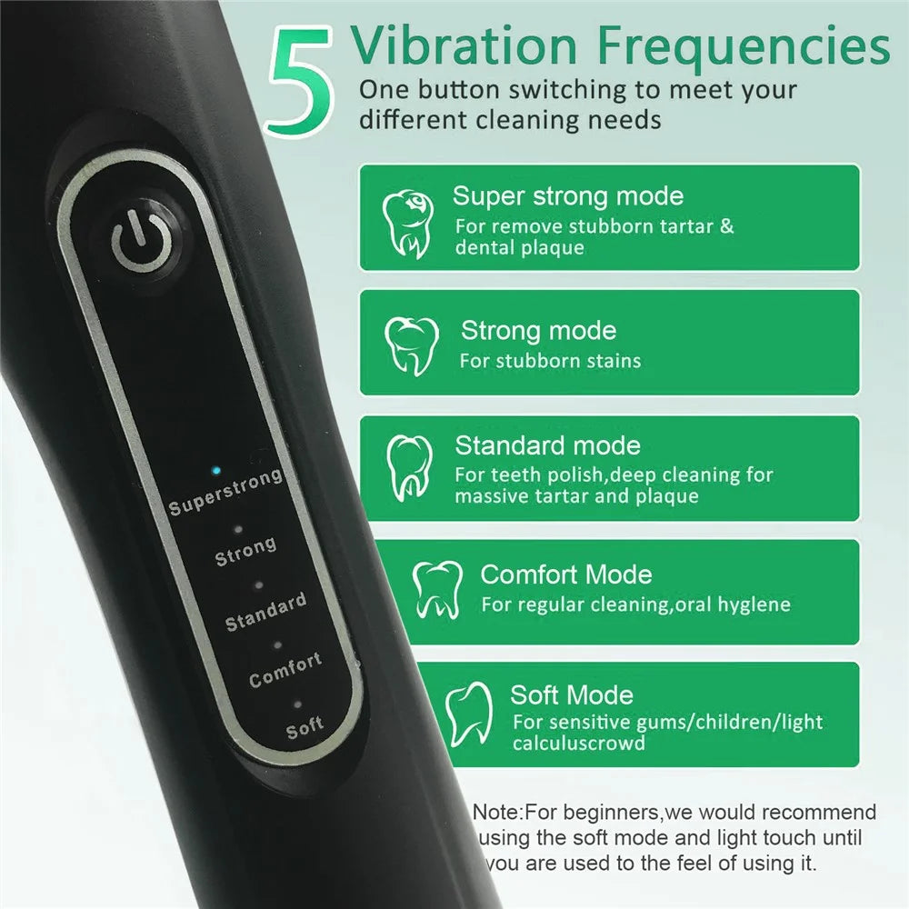 H02077 Plaque Remover Ultrasonic Scaler Tooth Cleaner 5 Modes Rechargeable Teeth Stain Remover Tool - Black - 3