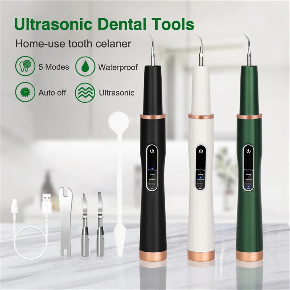 H02077 Plaque Remover Ultrasonic Scaler Tooth Cleaner 5 Modes Rechargeable Teeth Stain Remover Tool - Black - 7