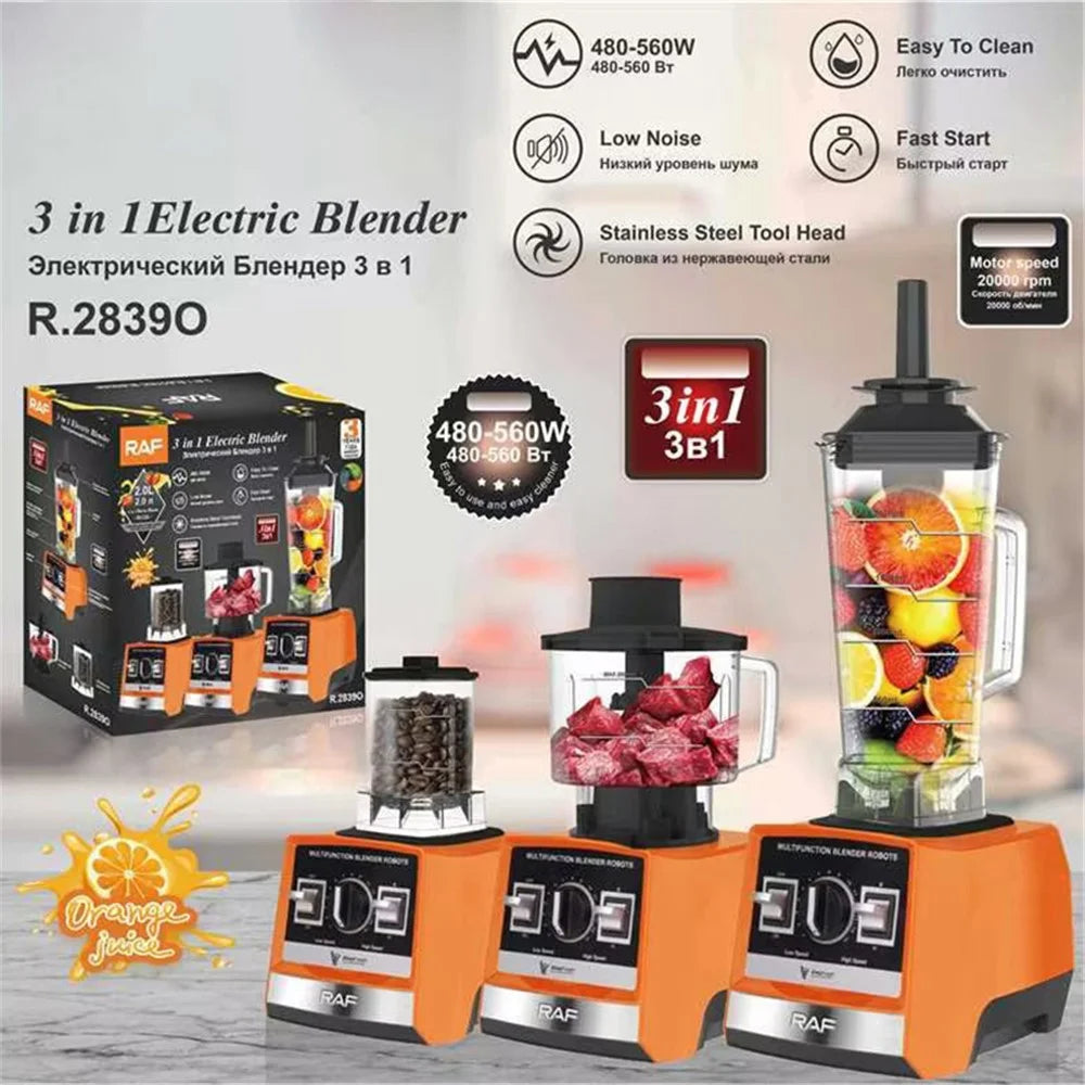 RAF R.2839 Electric Juicer + Coffee Bean Grinder + Food Processor, 3-In-1 Blenders for Kitchen - Orange - 2