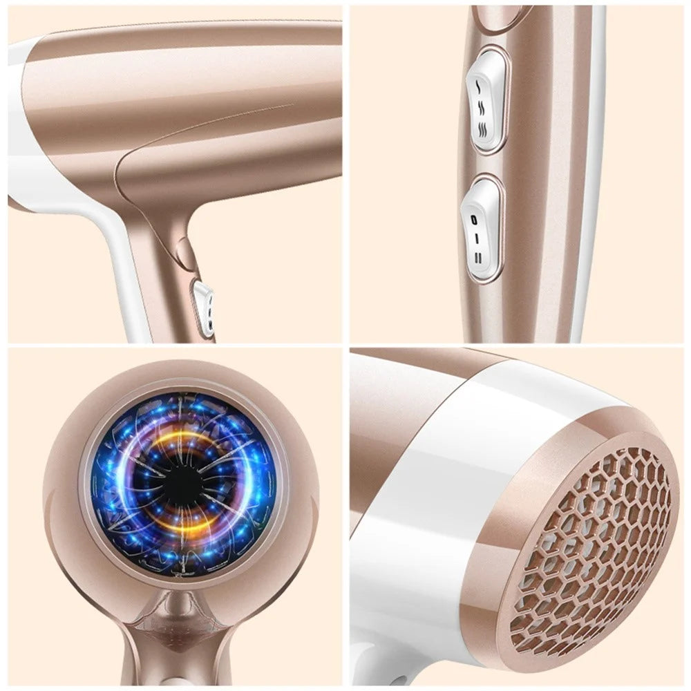 2000W High Power Hair Dryer Blue Light Care Negative Ion Quick Drying Hair Styling Tool, EU Plug - Gold - 4