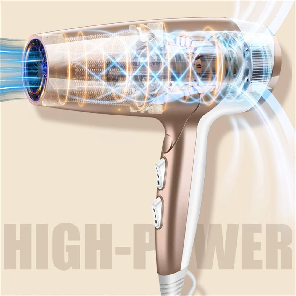 2000W High Power Hair Dryer Blue Light Care Negative Ion Quick Drying Hair Styling Tool, EU Plug - Gold - 5