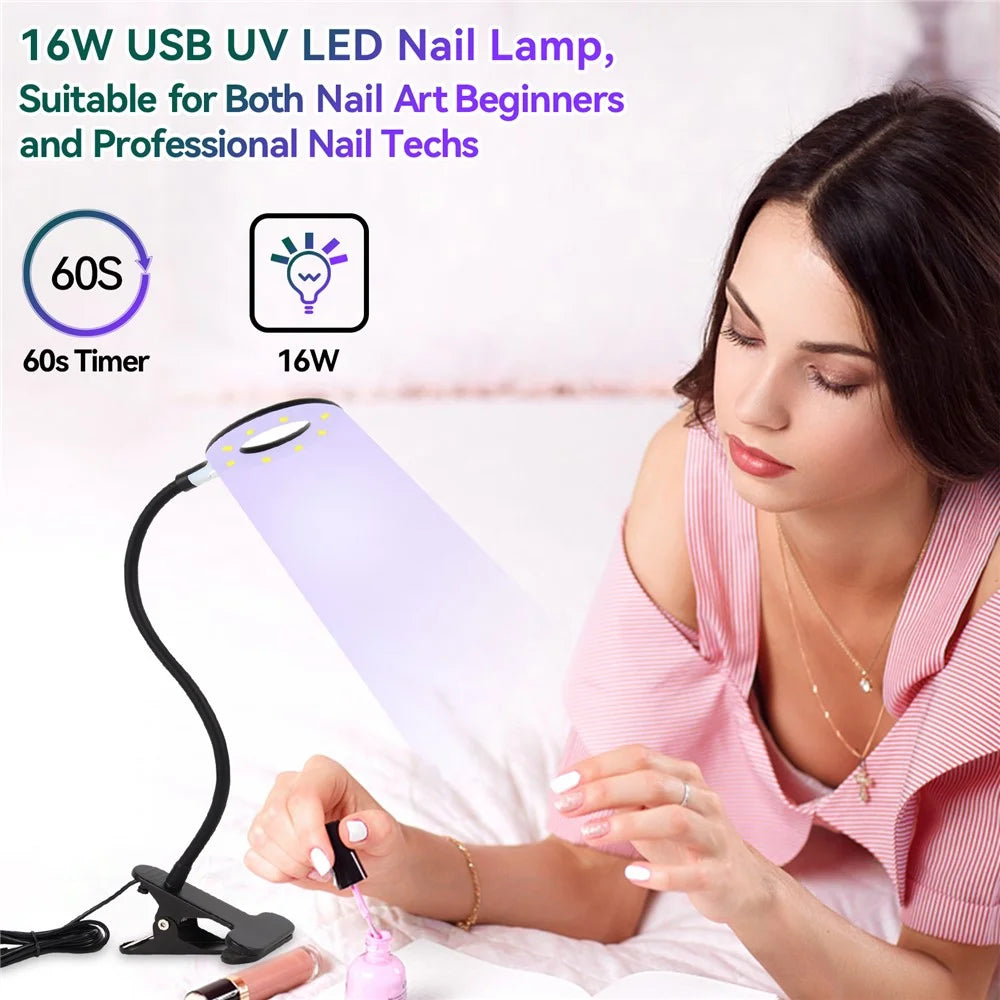 102 Portable USB Nail Extension Nail Polish Curing Lamp Manicure Phototherapy Ring Light with Clip - Black - 3