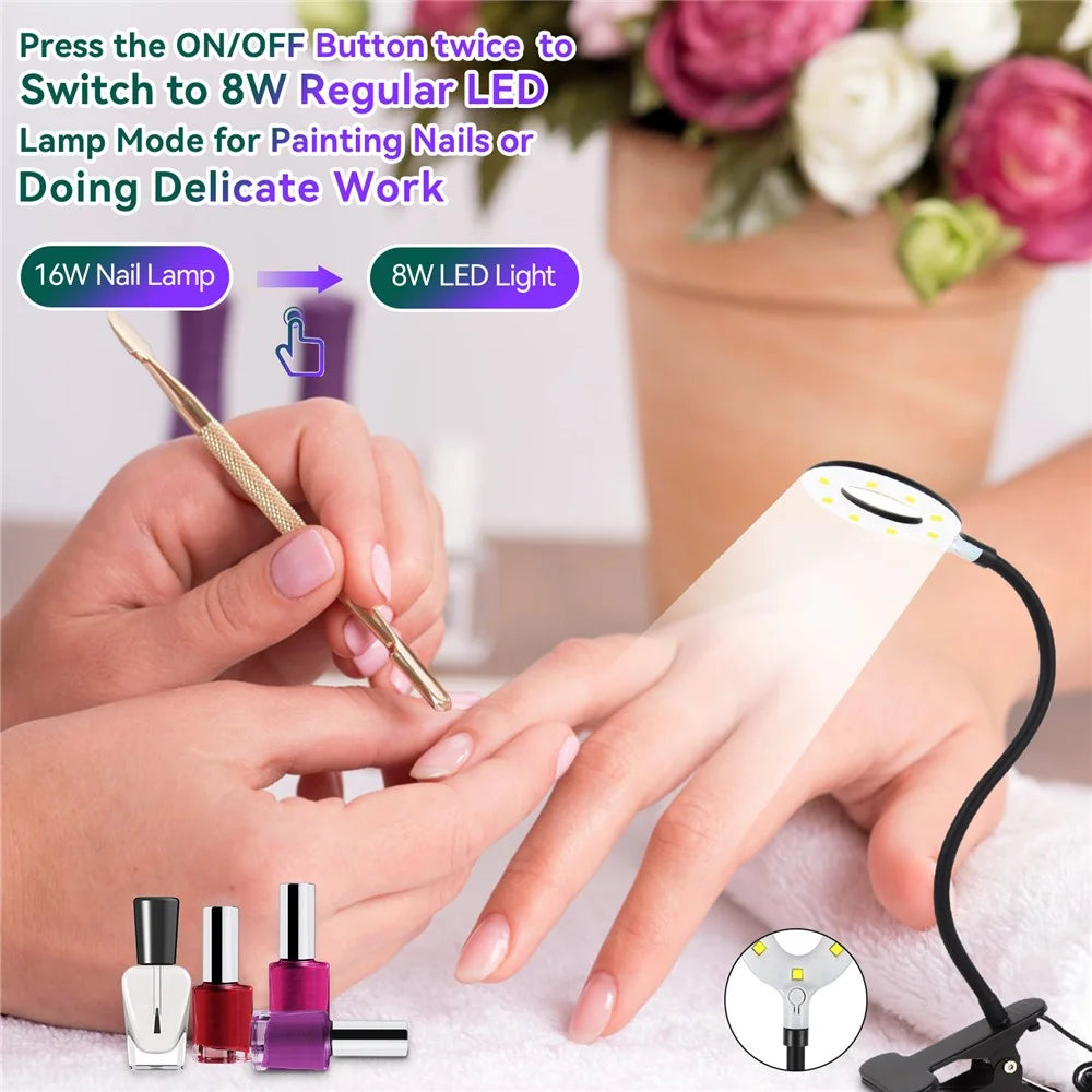 102 Portable USB Nail Extension Nail Polish Curing Lamp Manicure Phototherapy Ring Light with Clip - Black - 4