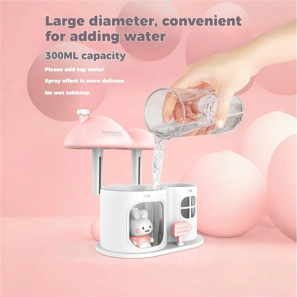Rabbit House USB Humidifier Dual Mist Diffuser with Ambient Light - White - 7