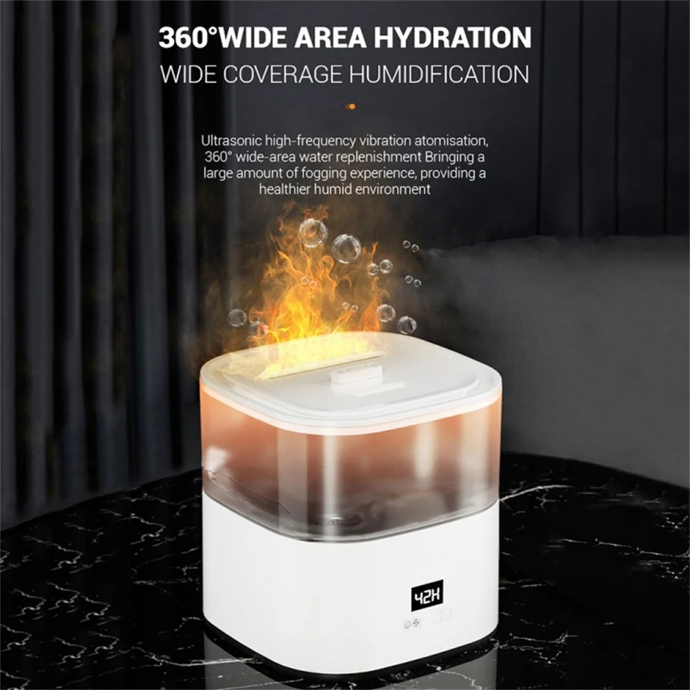 Digital Display Simulation Flame Humidifier Large Capacity Home Mist Diffuser, EU Plug - Black - 5