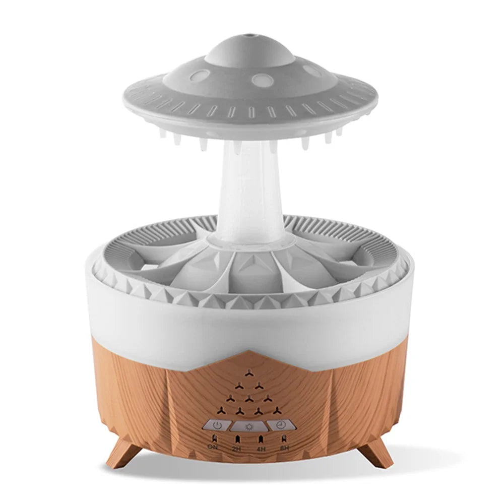 Creative Raindrop Humidifier Aroma Diffuser Indoor 7-Color LED Large Mist Ultrasonic Humidifier, EU Plug - Light Wood Color - 1