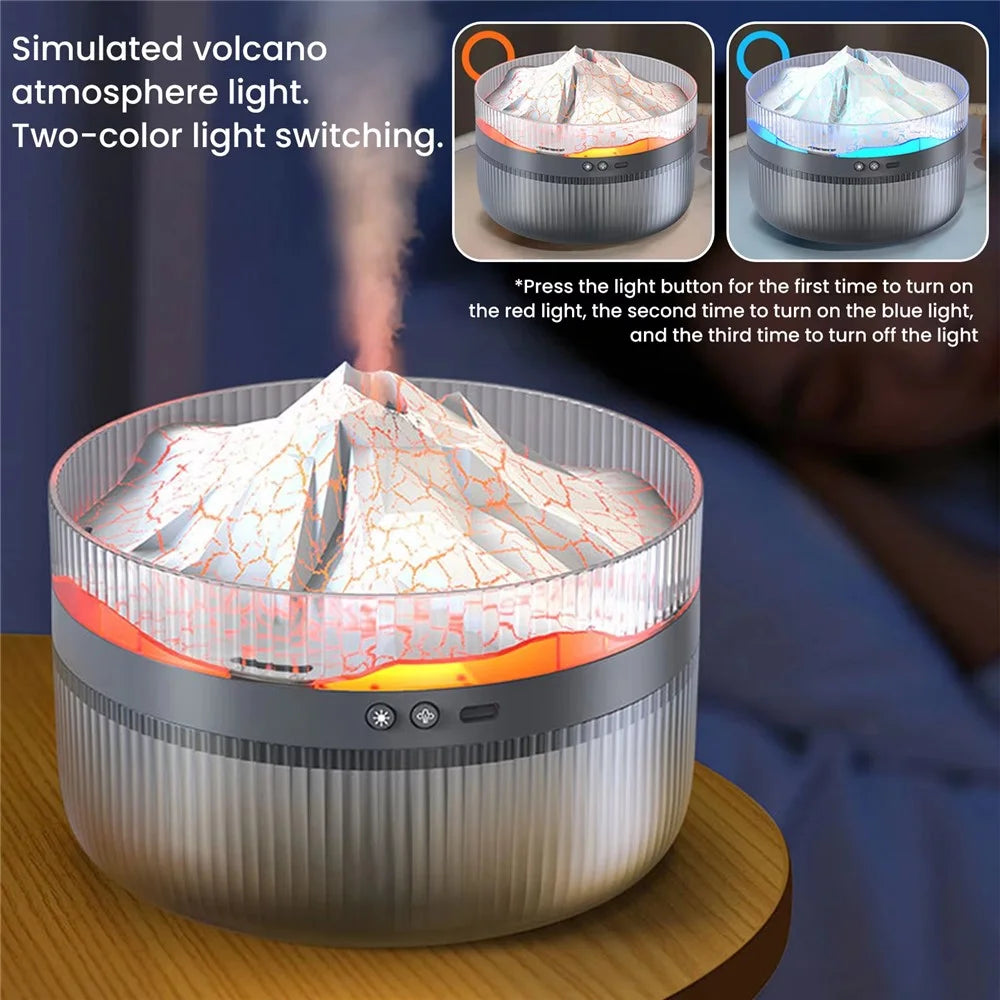 1.5L Large Capacity Volcano Shaped Humidifier Aroma Diffuser with Dual Color Light Mist Maker for Home Office - Black - 7