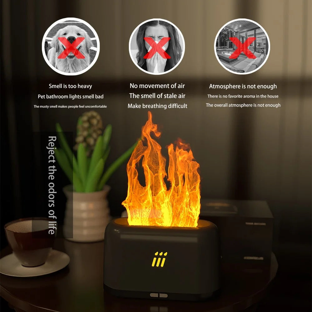 FLAME-001 Simulation Flame Aroma Air Humidifier Desktop Mist Humidifier Aromatherapy Diffuser Yellow Flame - Yellow - 5