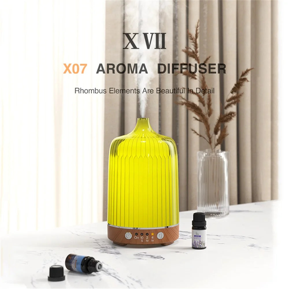 X07 Wood Grain Colorful Light Air Humidifier Auto Shut-Off Essential Oils Aroma Diffuser with Remote Control - Light Wood Grain / AU Plug - 2
