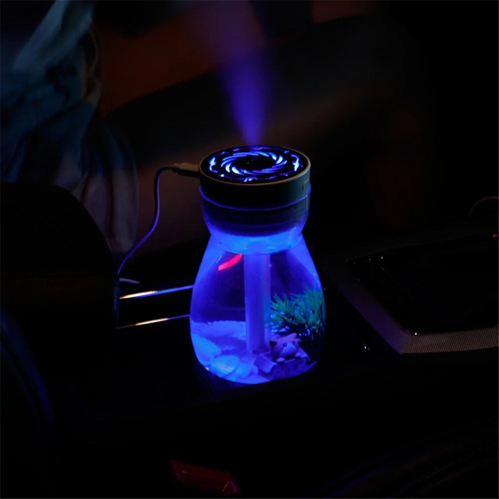 380ml Transparent Decorated Humidifier Portable Air Purifier with Colorful Light for Car Office Atomizer Mini Mist Fog Diffuser (No CE) - Pink / US Plug - 2