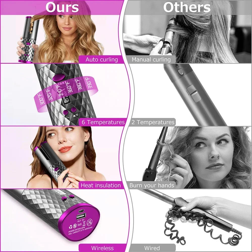 JFQ-01 Automatic Curling Iron Rotating Hair Curler Wand LCD Display Ceramic Wave Hair Curler - Black - 7