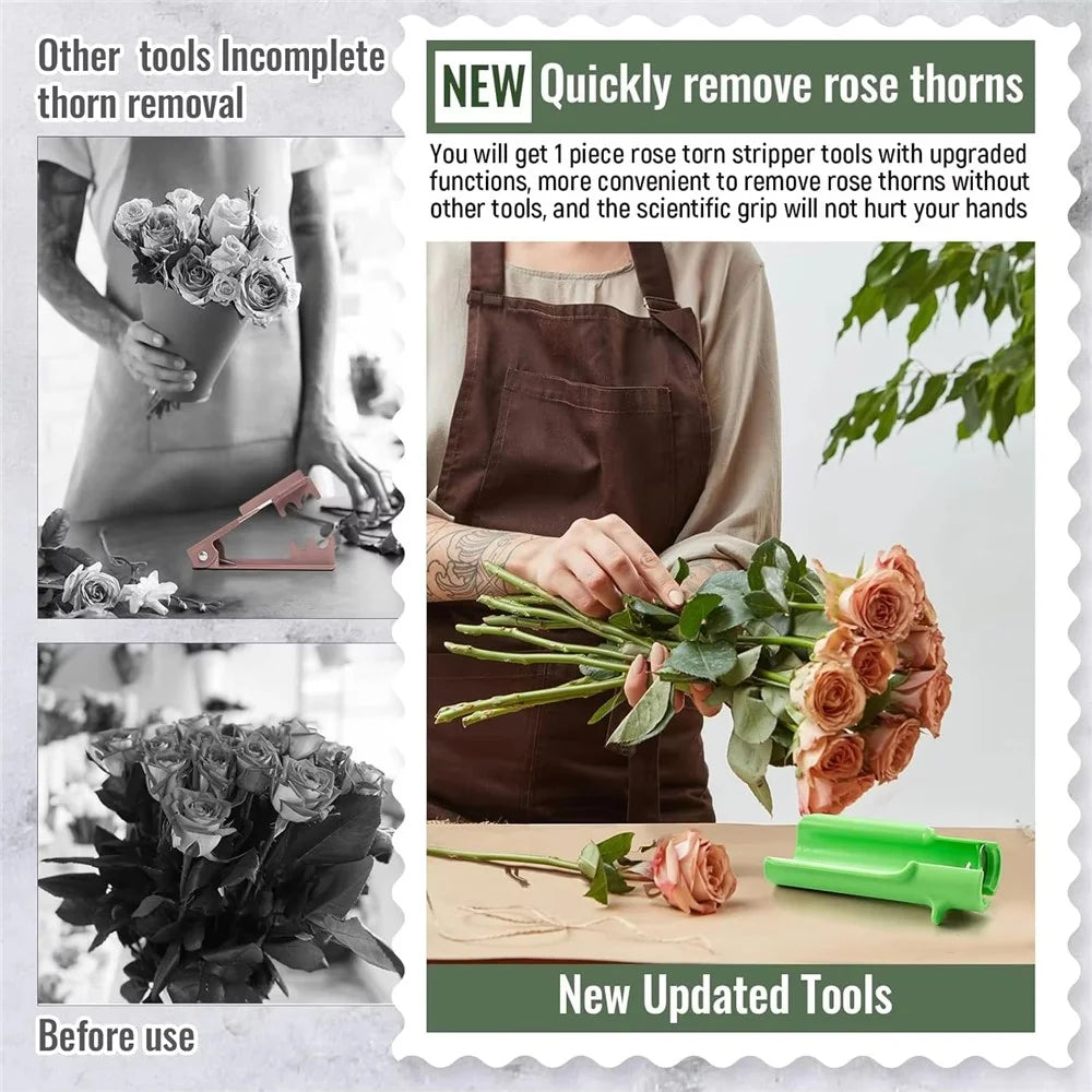 Handheld Rose Thorn Remover Portable Stem Stripper Tool for Gardening Flower Arrangement - Green - 7