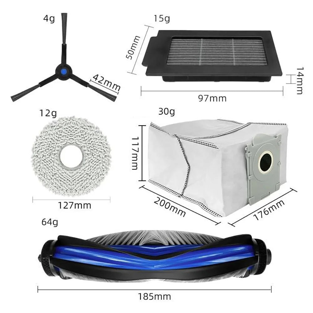 JUNSUNMAY 16Pcs  /  Set Replacement Parts Kit for Ecovacs Deebot T50 Pro  /  T50 Max  /  T50 Omni  /  T50 Pro Omni with Main Brush HEPA Filter Mop Pad Dust Bag - 7