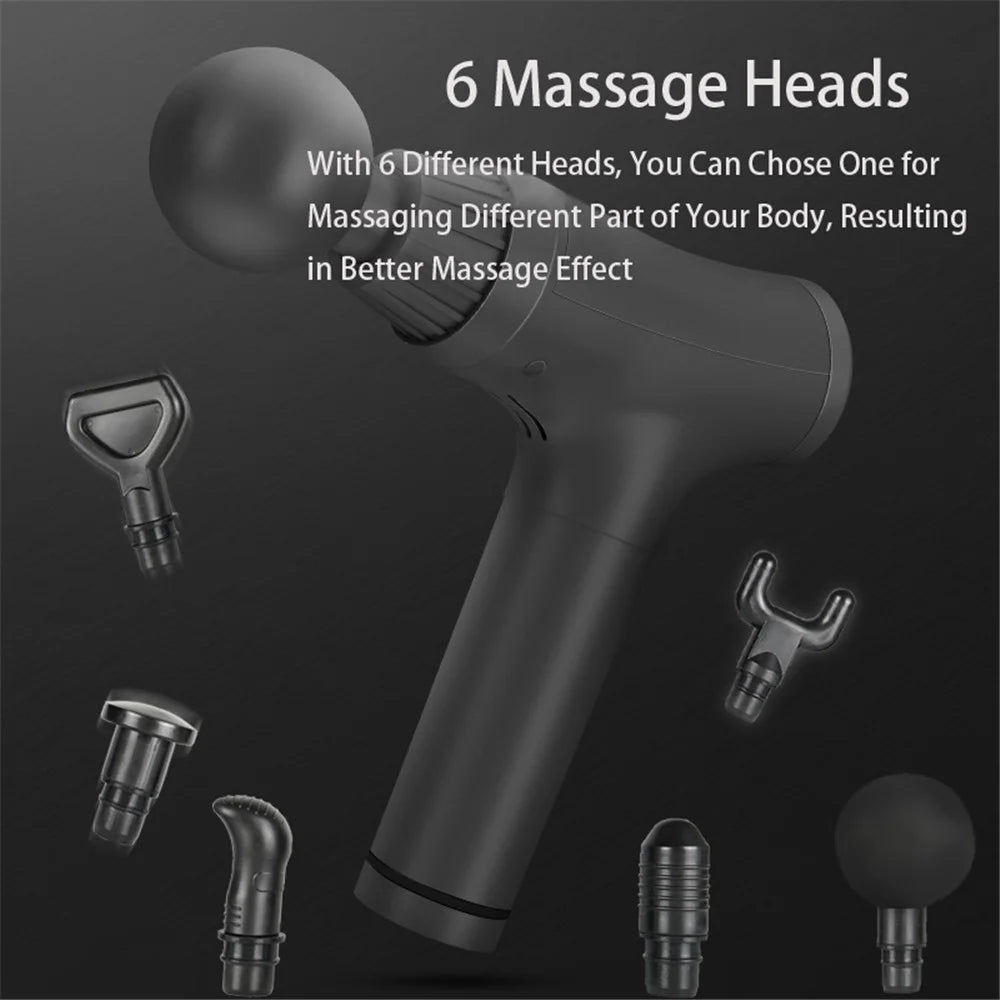 Cordless Massage Gun Handheld Body Neck Pain Relief Electric Massager Machine with 6 Heads - Black/US Plug - 2