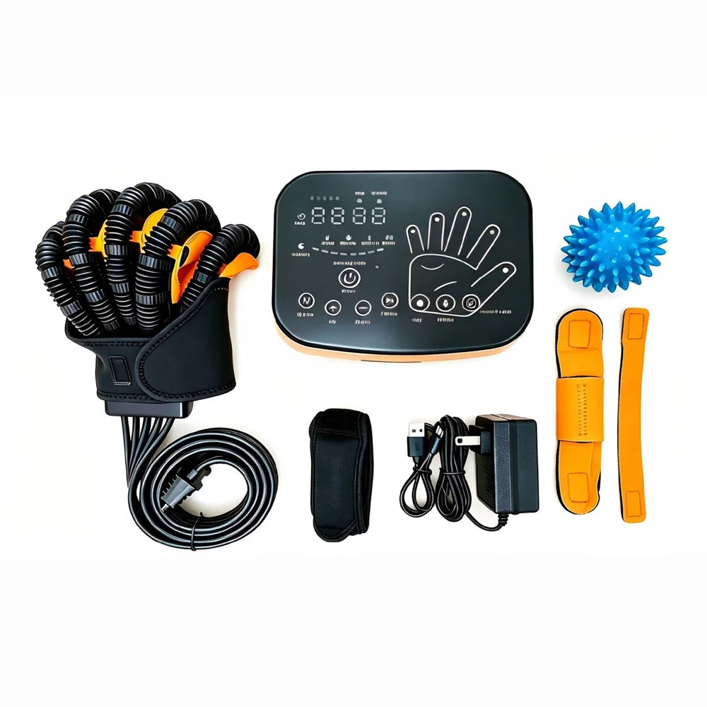 RRG-100 1Pc Electric Hand Rehabilitation Glove AI Screen Finger Exercise Training Device 8 Modes - Orange/Left Hand/S - 1
