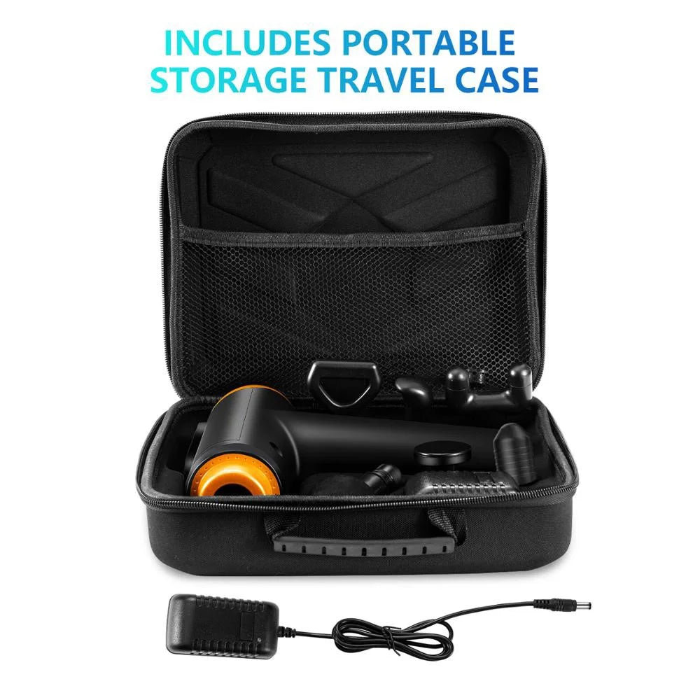 QY-005 20 Gears Massage Tool Massage Gun Muscle Relaxing Massager with 6 Massage Heads - Black / Gold//US Plug - 2