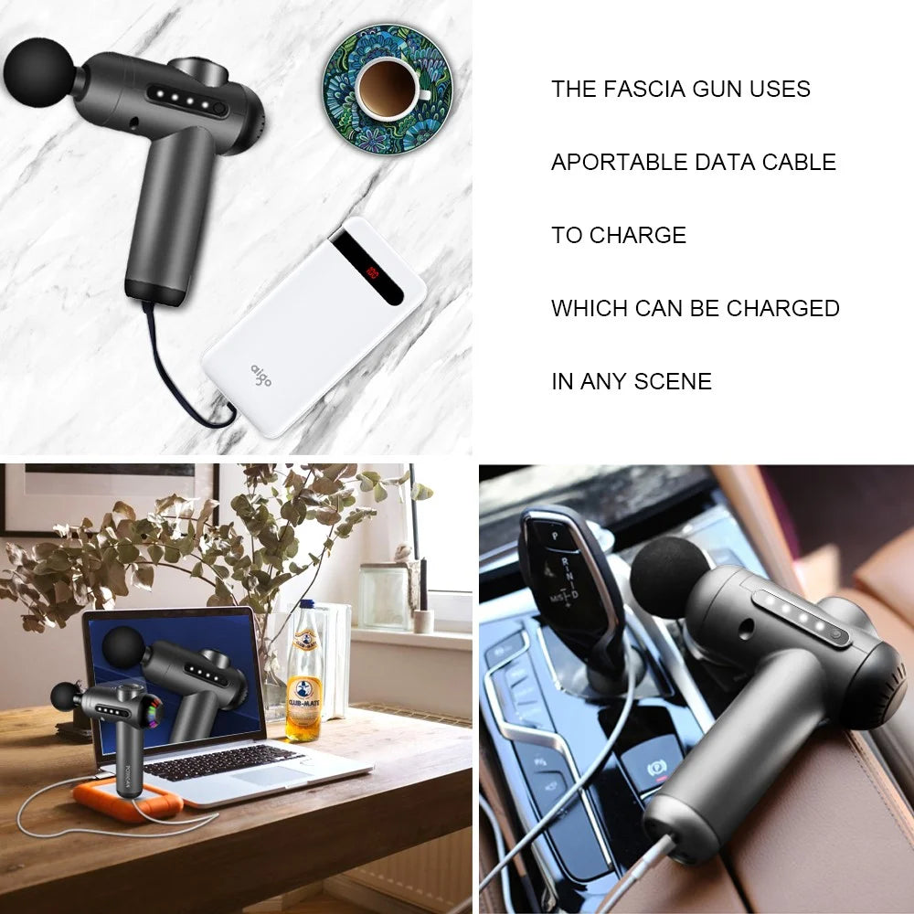 QY-M13 Mini Rechargeable 4-Gear Vibration Muscle Relaxation Massager Body Pain Relieve Cordless Deep Tissue Fascia Massage Gun with 4 Massage Head - Black - 2