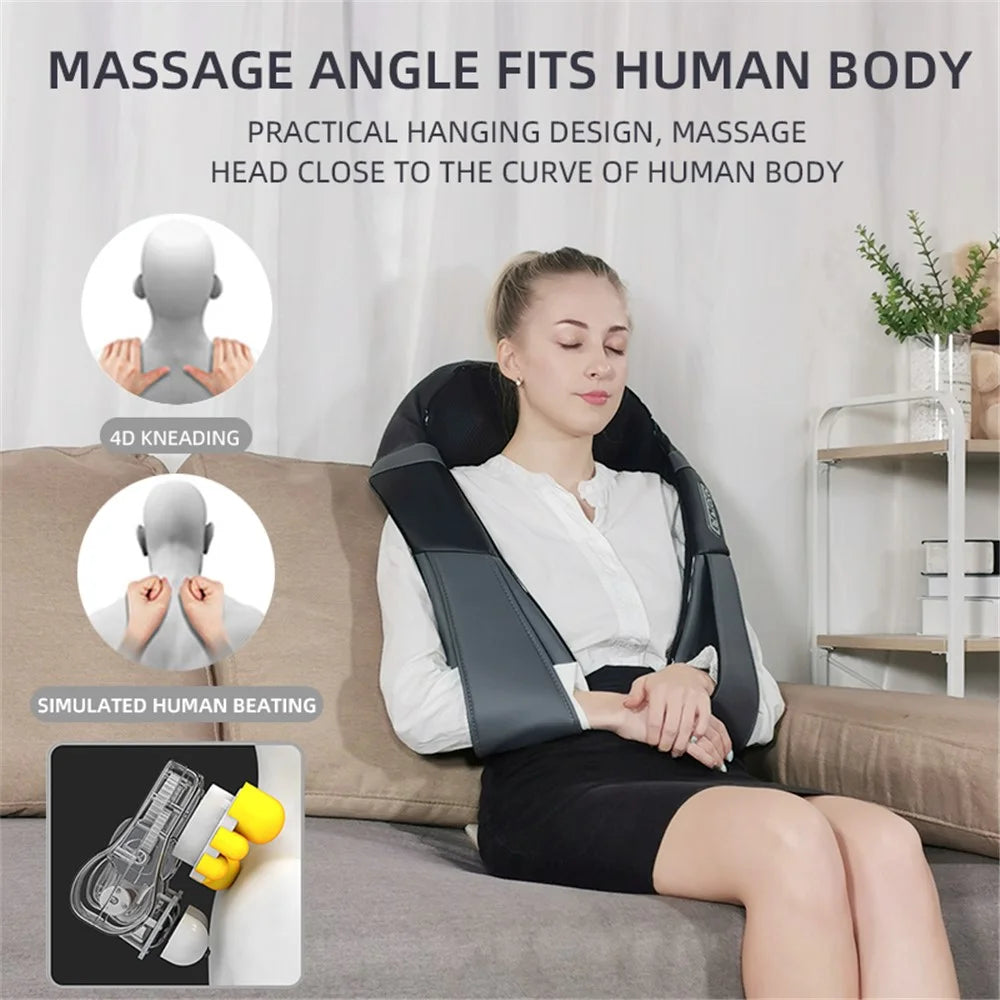 JH-RC1 Plug-in Back Neck Shoulder Massager Hot Compress 4D Kneading Beating Massager for Relief on Full Body Muscles - Black / Grey / US Plug - 2