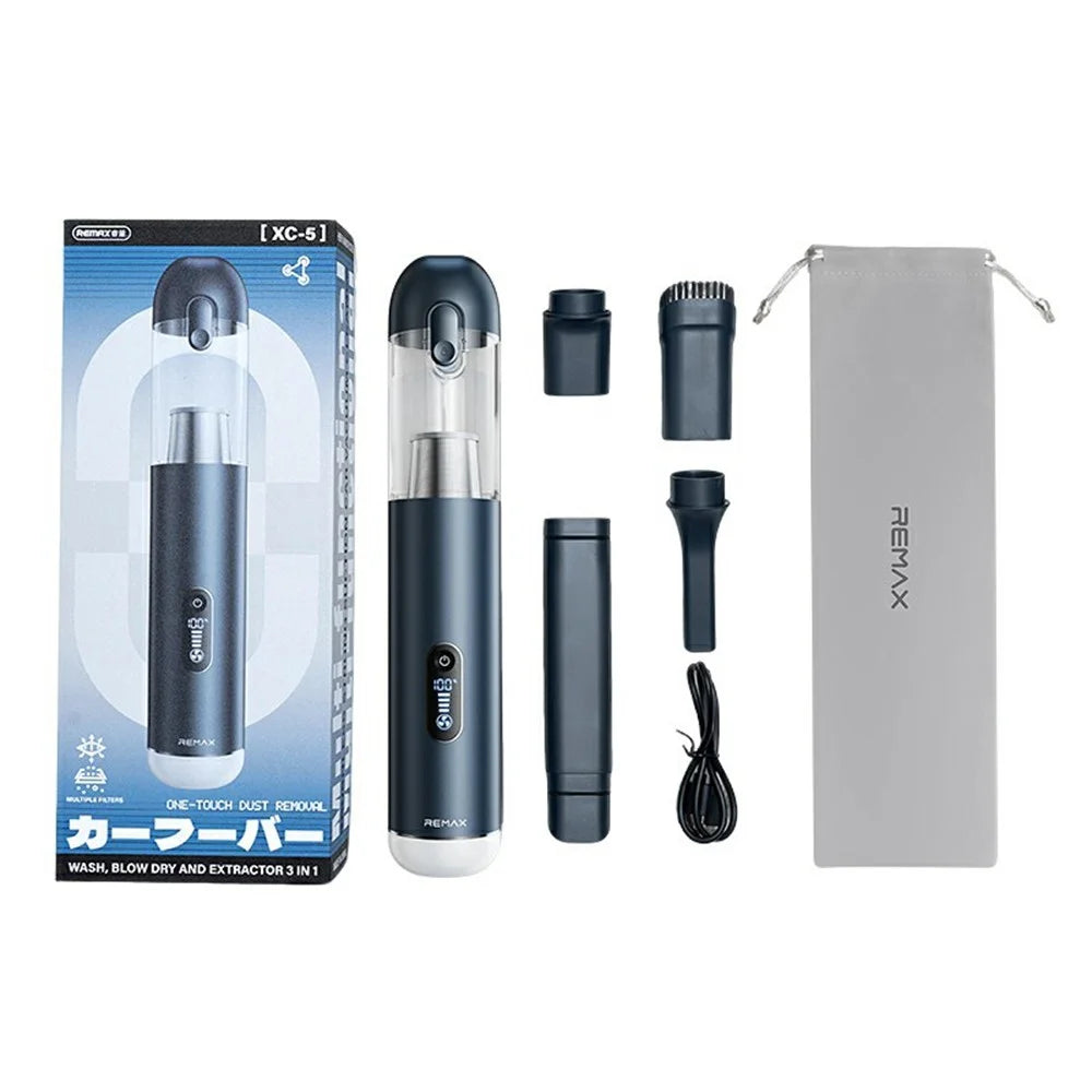 REMAX XC-5 Multi-Function Brushless Car Vacuum Cleaner Aluminum Alloy 3-Speed Mode Dust Buster - Dark Blue - 3