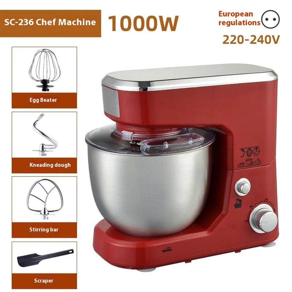 SC-236 5L 1000W Multipurpose Kitchen Stand Mixer for Kneading Dough Whisking Eggs (BPA Free, No FDA) - EU Plug / Red - 3