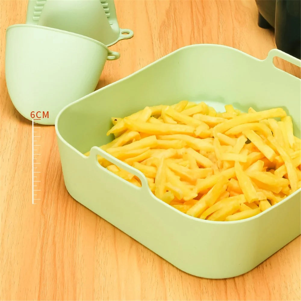 20cm Square Reusable Silicone Air Fryer Liner Oven Microwave Bakery Accessories (BPA-Free, FDA Certified) - Cyan - 3