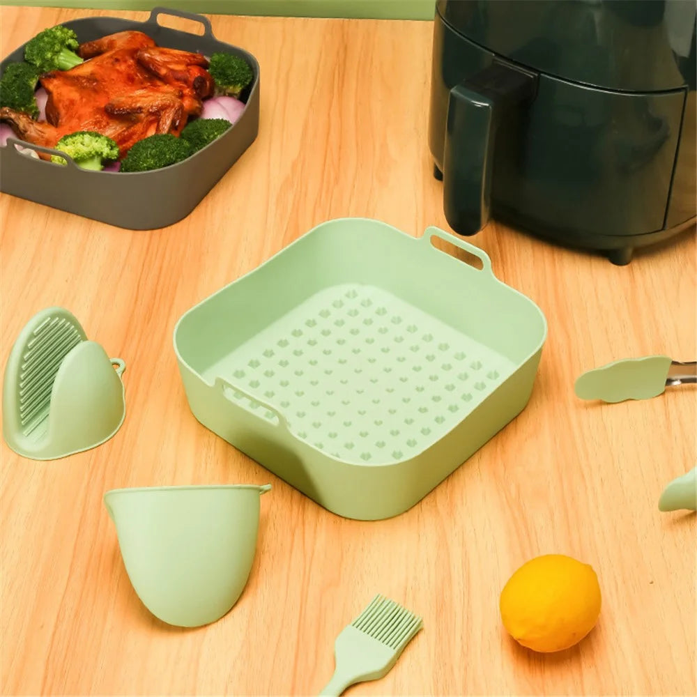 20cm Square Reusable Silicone Air Fryer Liner Oven Microwave Bakery Accessories (BPA-Free, FDA Certified) - Cyan - 5