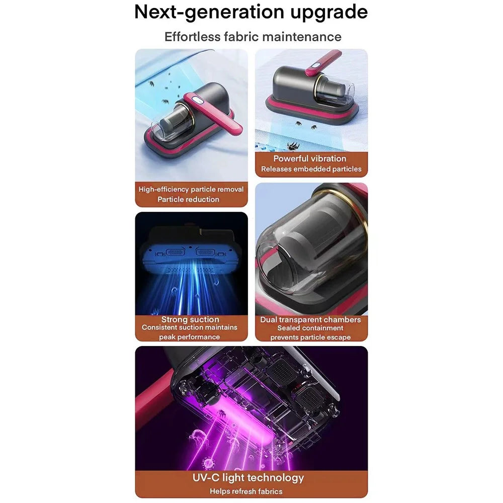 Wireless Mite Remover Ultraviolet Sterilization Machine Powerful Suction Household Mattress Bedding Cleaner - Red - 3