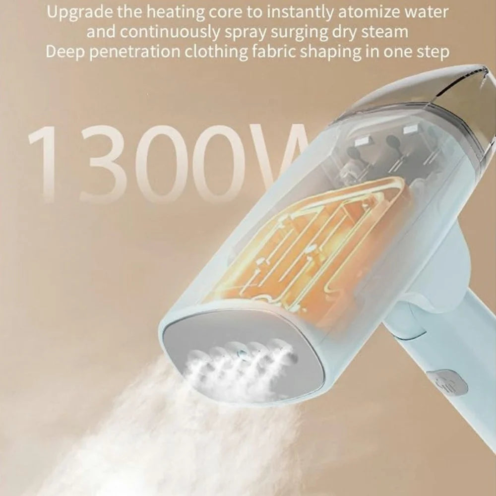 Handheld Garment Steamer 1300W Foldable Steam Iron 5-Hole Anti-Scald Panel Portable for Home Travel - Blue - 2