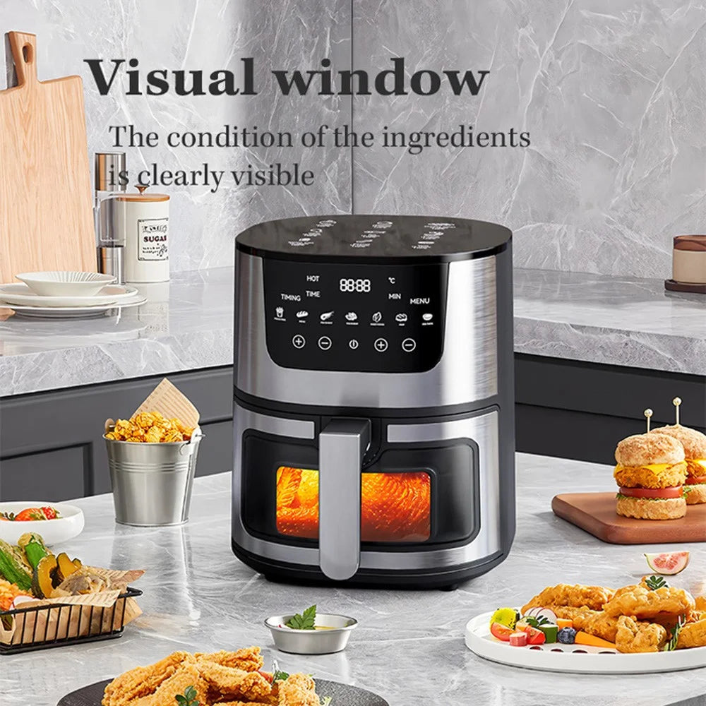 7L Large Capacity 1500W Multi-Function Stainless Steel Air Fryer with View Window, EU Plug (No FDA, BPA Free) - 3
