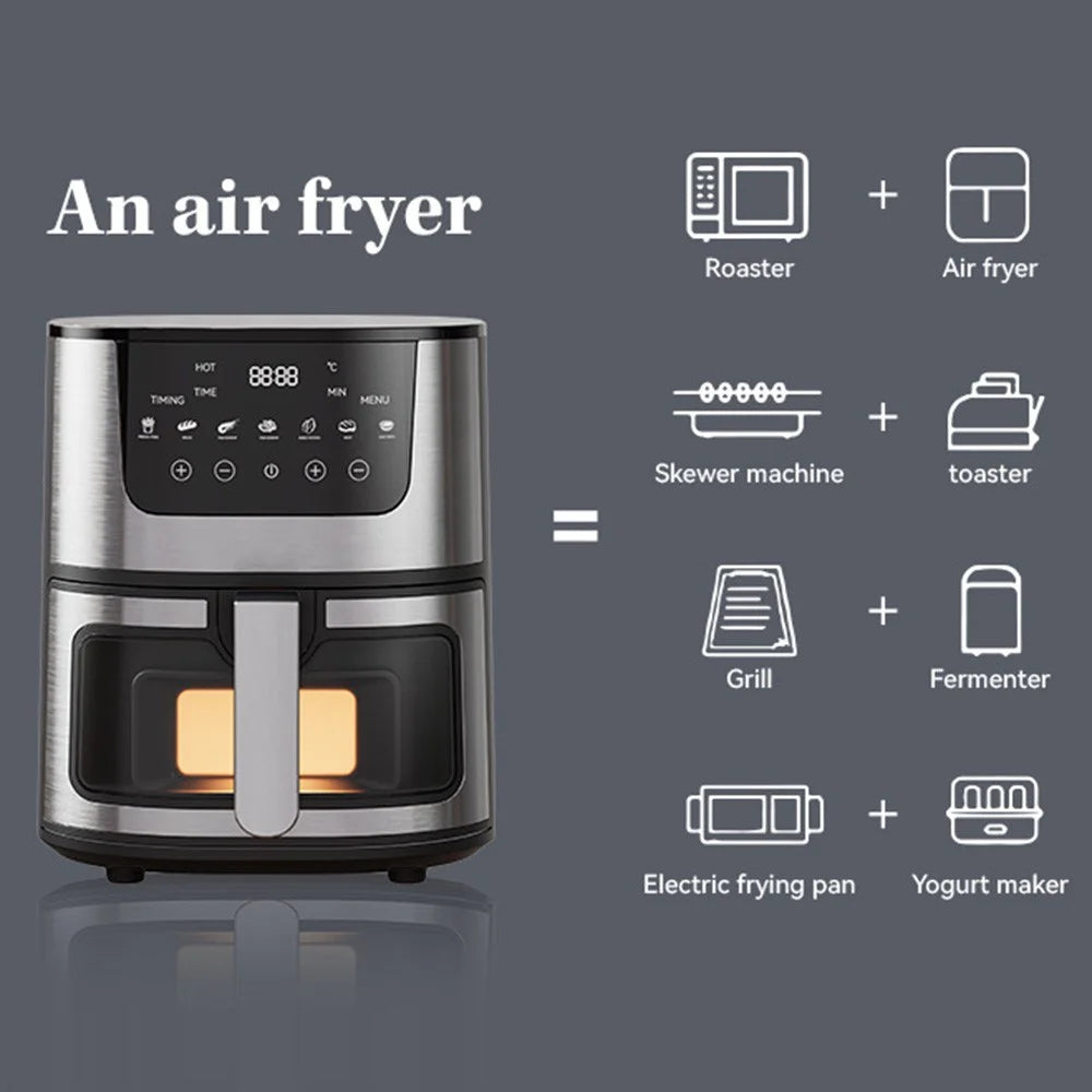 7L Large Capacity 1500W Multi-Function Stainless Steel Air Fryer with View Window, EU Plug (No FDA, BPA Free) - 5