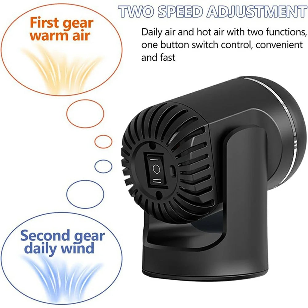 24V Car Heater Windshield Defrosting Defogging 360-Degree Rotating Vehicle Interior Heating Fan - Black - 3