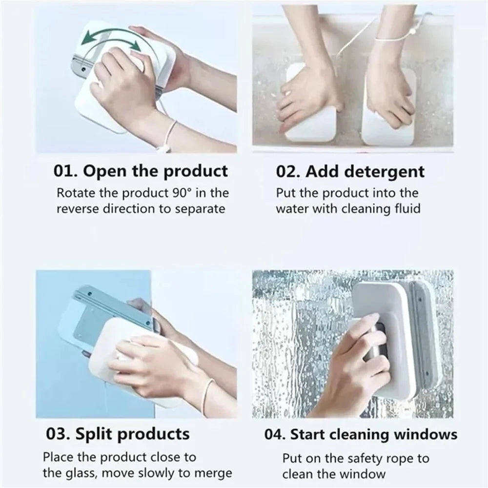 M0815 8-15mm Home Window Cleaning Tool Magnetic Double-Sided Glass Cleaning Brush - White+Grey - 5