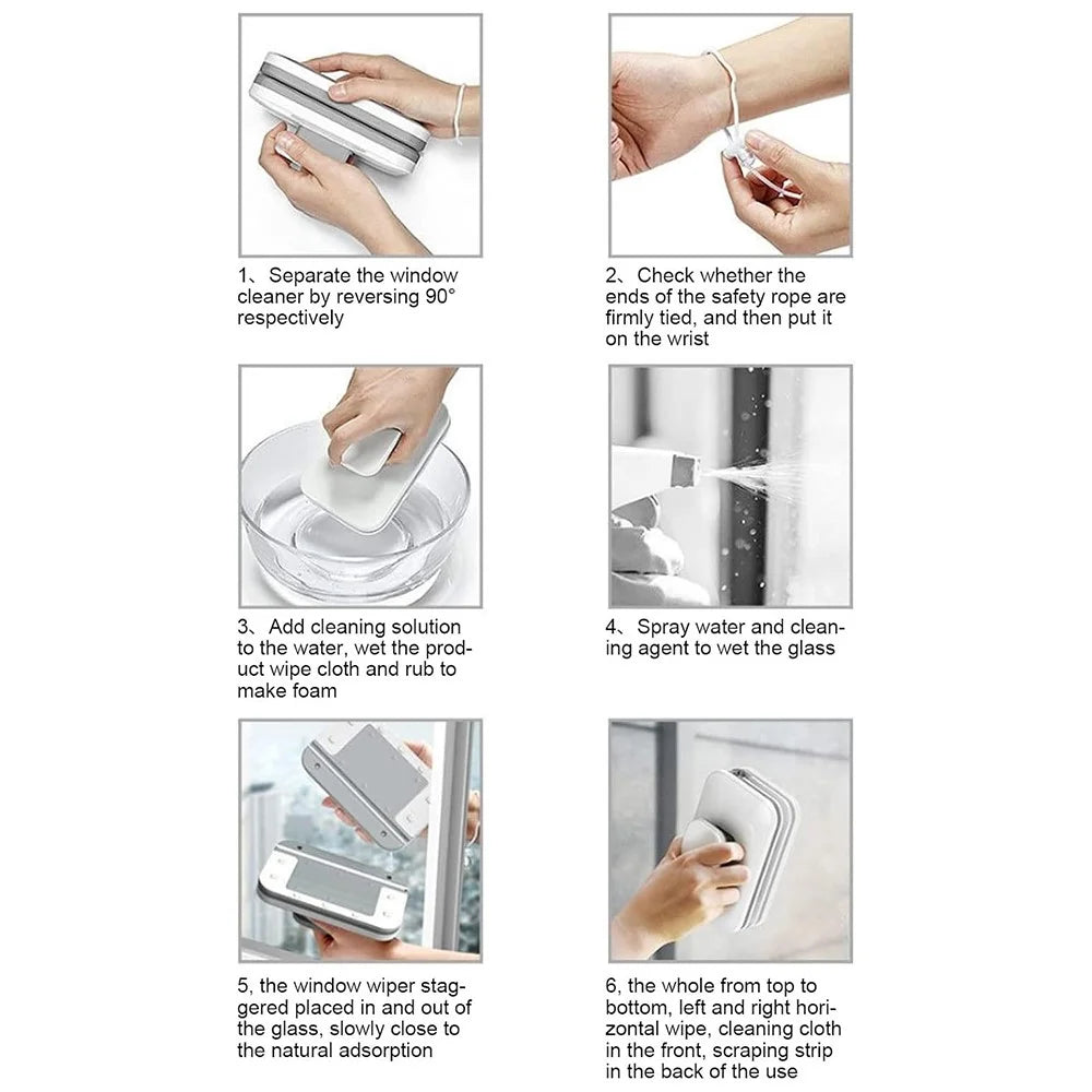M0815 8-15mm Home Window Cleaning Tool Magnetic Double-Sided Glass Cleaning Brush - White+Grey - 6