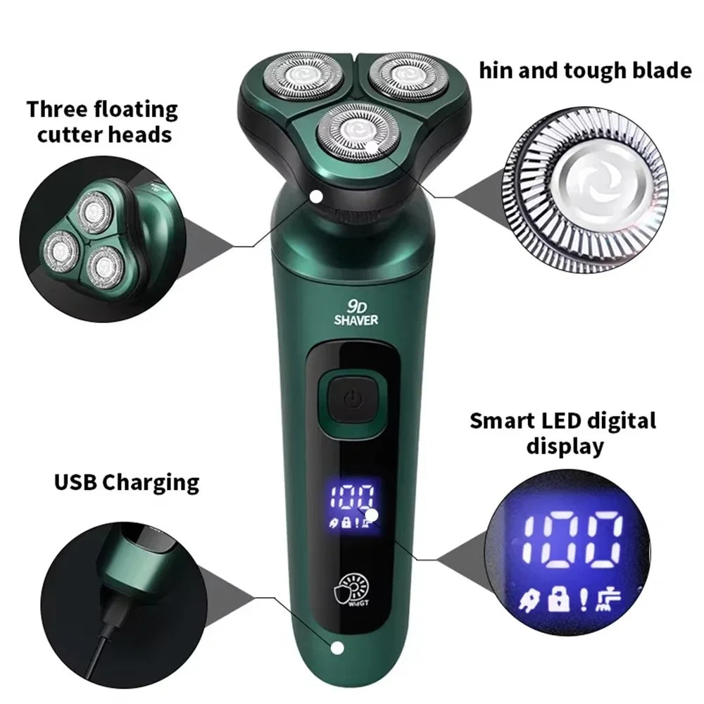 SR700 4 In 1 Electric Shaver USB Rechargeable Smart Digital Display 3 Floating Heads Washable Razor - 7
