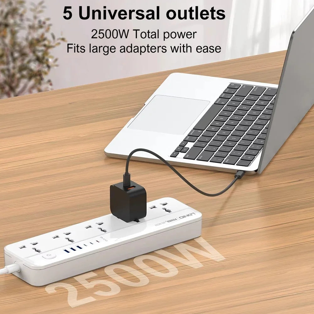 LDNIO SC5614 Power Strip 5 Outlets 6 USB Ports 2500W PD Fast Charging with 2m Cable for Office Home - US Plug - 3