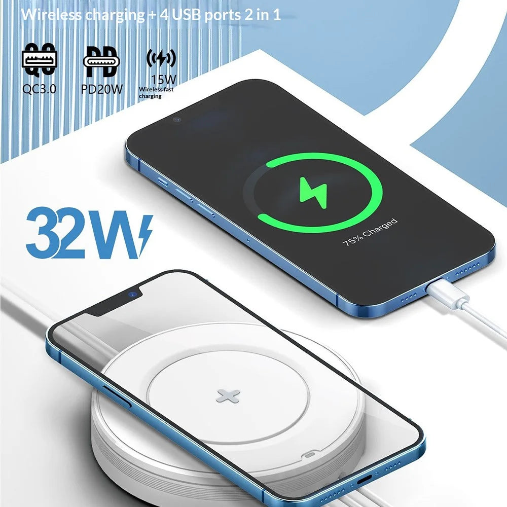 LDNIO AW003 Desktop Wireless Charger with LED Night Light 32W 4 USB Ports PD 30W QC3.0 18W Fast Charging Station - 2