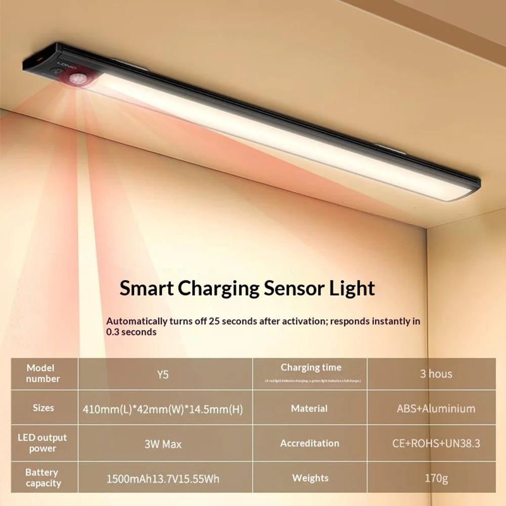 LDNIO Y5 410mm 3W Smart PIR Motion Sensor Under Cabinet LED Light Rechargeable Magnetic Night Light for Kitchen - Black - 2