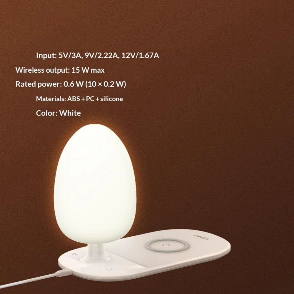 LDNIO Y3 2-in-1 Wireless Phone Charger Desk Lamp 15W Fast Charging RGB Touch Dimming Bedside Night Light - White - 2