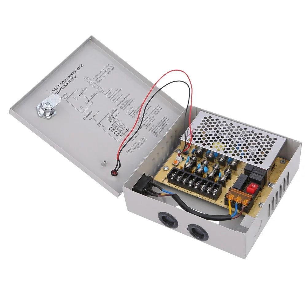 SOMPOM 4 Ports 4CH Output 5A 12V DC CCTV Distributed Power Supply Box for Security Camera - 4