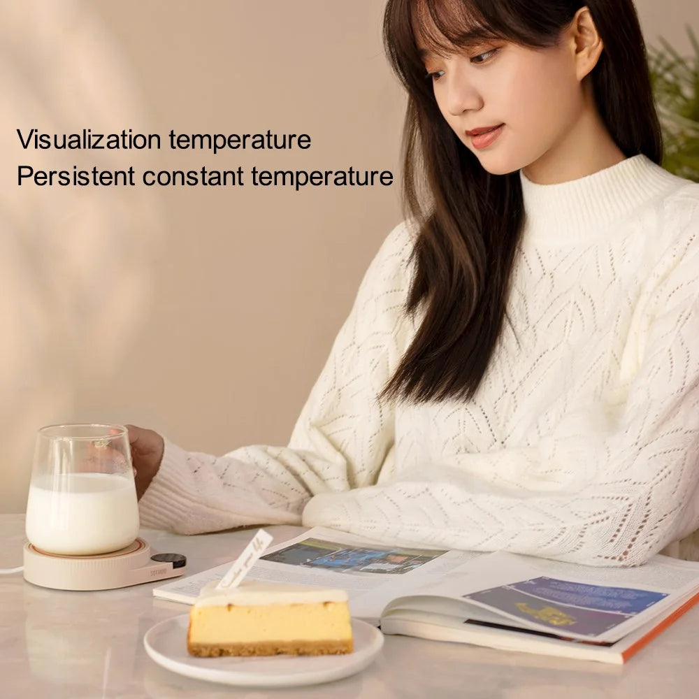 SOTHING Intelligent Digital Display Mug Heater Coaster Cup Warmer Milk Tea Heating Pad with 400ml Glass Cup, EU Plug (BPA Free, No FDA Certificate) - 5