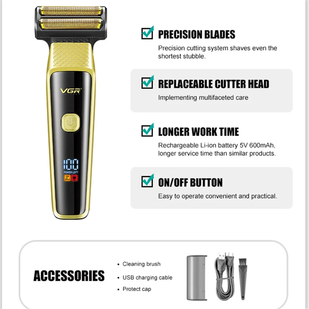 VGR V-366 Hair Clippers Razor Nose Hair Trimmer Set USB Rechargeable Blade Nose Cutting Beard Trimmer - Gold - 2