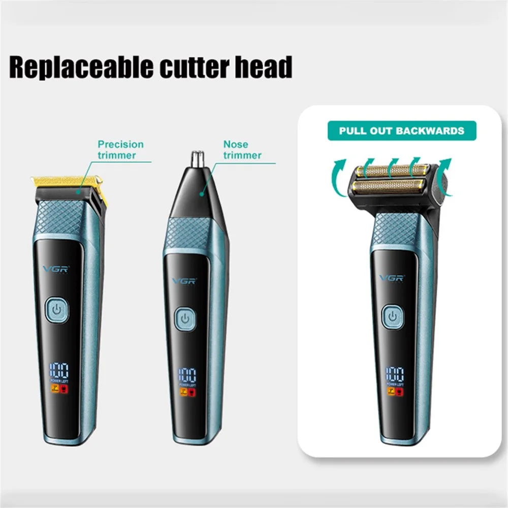 VGR V-366 Hair Clippers Razor Nose Hair Trimmer Set USB Rechargeable Blade Nose Cutting Beard Trimmer - Gold - 3