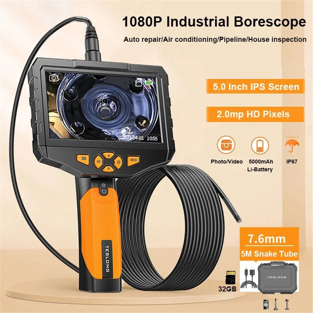 TESLONG NTS300 5.0-Inch Display 7.6mm Lens Diameter 5M Pipe Inspection Endoscope - 2