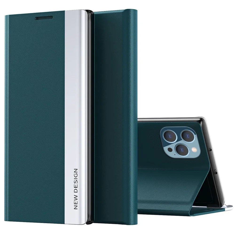 For iPhone 14 Pro Max 6.7 inch Scratch Resistant PU Leather Stand Case Electroplating Phone Cover - Green - 1