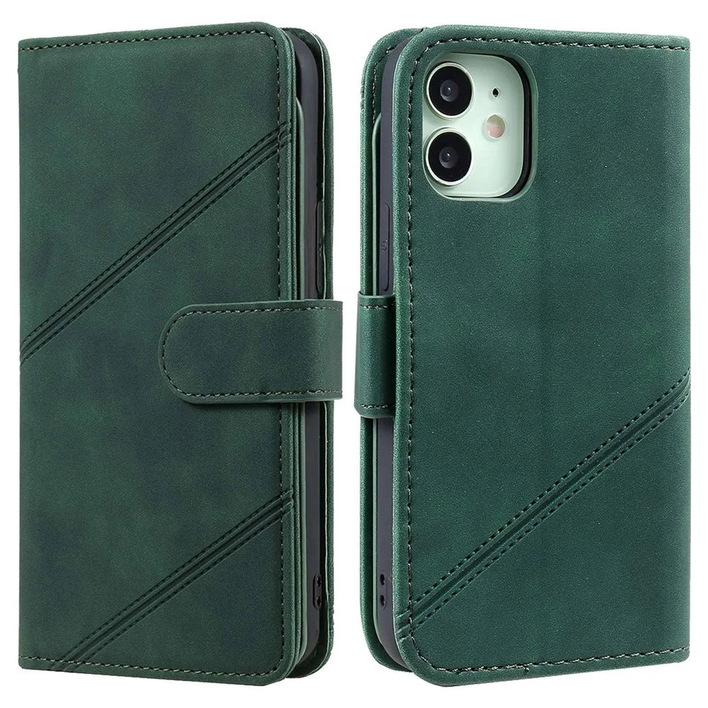 For iPhone 12 mini 5.4 inch PU Leather Stand Cover Imprinted Cellphone Case with Multiple Card Slots and Cash Pocket - Green - 1