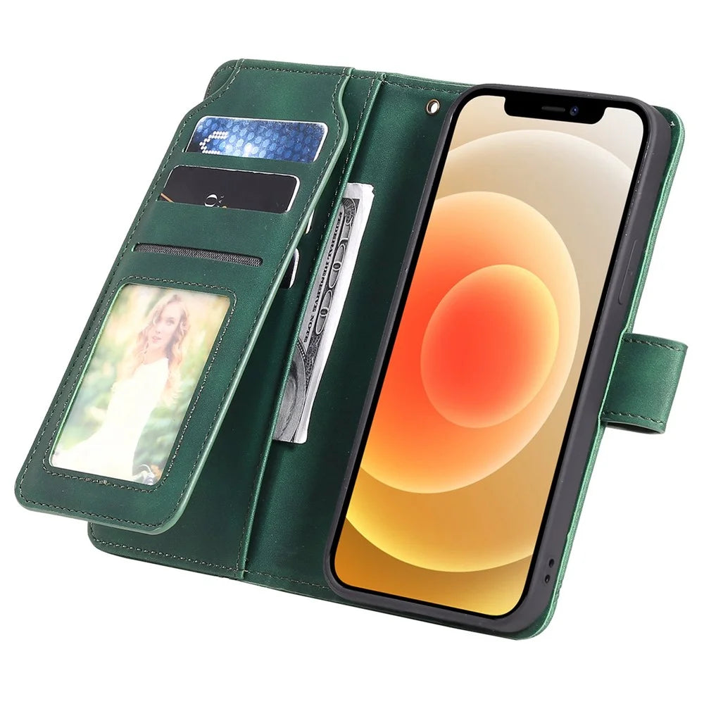 For iPhone 12 mini 5.4 inch PU Leather Stand Cover Imprinted Cellphone Case with Multiple Card Slots and Cash Pocket - Green - 2